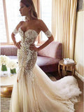 Mermaid Sweetheart Backless Court Train Wedding Dress with Lace Appliques DMR19