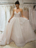 A-Line Sweetheart Ivory Lace Sparklely Wedding Dress with Sequins DMR16