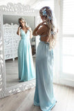 A-Line Spaghetti Straps V Neck Chiffon Long Prom Dress DML39