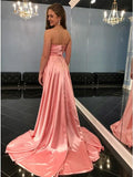 A-Line Spaghetti Straps Sweep Train Pink Prom Dress with Split DMN18