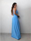 A-Line Spaghetti Straps Floor-Length Sky Blue Prom Dress with Split DMN30