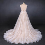 A Line Lace Sleeveless Elegant Wedding Dress, Backless Long Bridal Dresses DMQ27