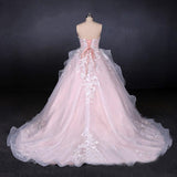 Romantic Pearl Pink Ball Gown Wedding Dress, Sweetheart Appliques Bridal Gown DMQ24