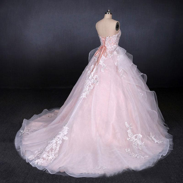 Romantic Pearl Pink Ball Gown Wedding Dress, Sweetheart Appliques Bridal Gown DMQ24