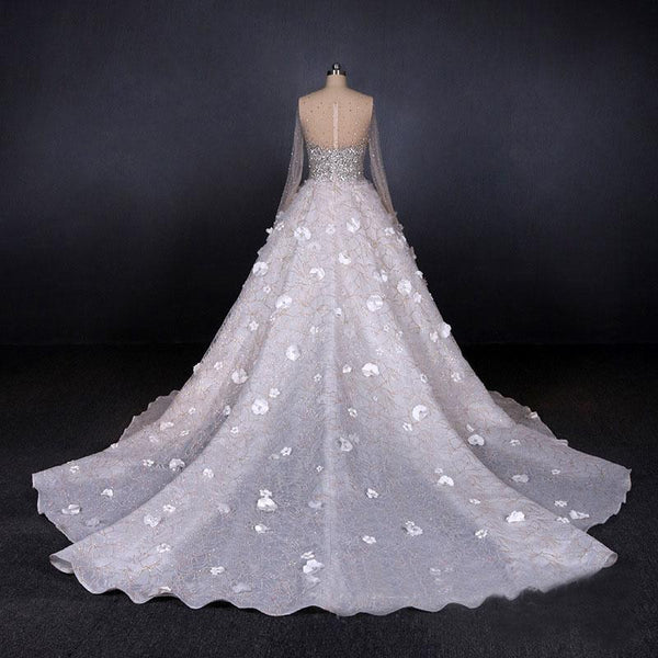 Luxurious Long Sleeves Flowers Ball  Gown Wedding Dress, Bridal Dresses DMQ25