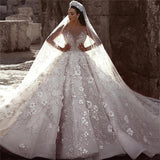 Luxurious Long Sleeves Flowers Ball  Gown Wedding Dress, Bridal Dresses DMQ25