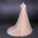 Charming A Line Long Sleeves Lace Appliques Tulle Wedding Dress DMQ30