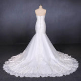 Sweetheart Mermaid Lace Appliques Button Back Long Wedding Dress DMQ29