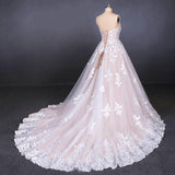 A Line Strapless Lace Appliques Wedding Dress, Cheap Bridal Dresses DMQ16