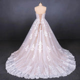 A Line Strapless Lace Appliques Wedding Dress, Cheap Bridal Dresses DMQ16