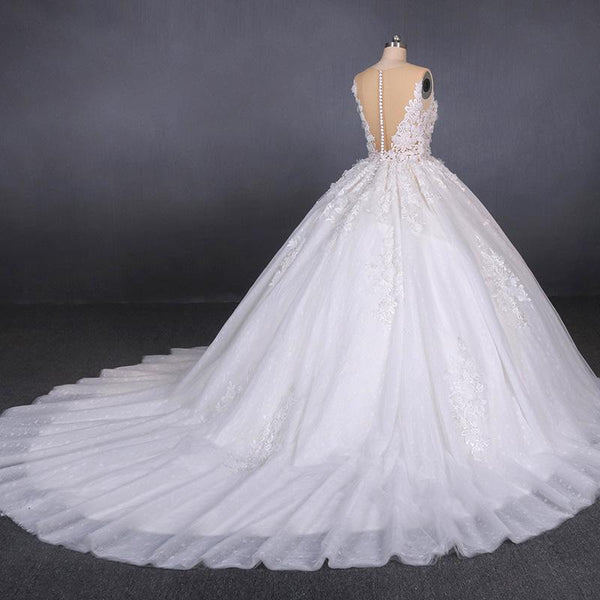 White Appliques Tulle Ball Gown Princess Wedding Dress, Bridal Gown DMQ31