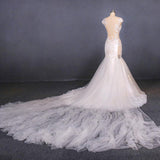 Charming Mermaid Tulle Wedding Dress, Chapel Train Long Bridal Gown DMQ14