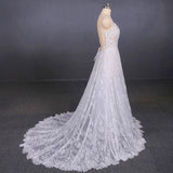 A Line Spaghetti Straps Long Elegant Wedding Dresses With Lace DMQ11