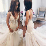 Modest Mermaid Ivory Sexy Sleeveless Lace Wedding Dresses DMC82