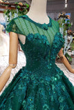 New Arrival Prom Dresses Court Train Scoop Cap Sleeves Lace Up Back DMK13