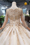 New Arrival Prom Dresses Long Sleeves Ball Gown Scoop With Applique Beads Lace Up Back DMK16