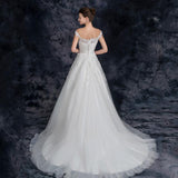 A Line Off the Shoulder Appliques Tulle Long Wedding Dress, Bridal Dresses DMQ26