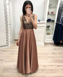 Sexy A Line Long V Neck Prom Dresses With Beads DMK57