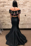 Mermaid Two Piece Embroidery Black Long Prom Dress DML6