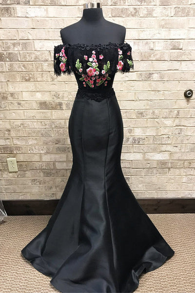 Mermaid Two Piece Embroidery Black Long Prom Dress DML6