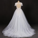 Off White A Line Short Sleeves Lace Appliques Wedding Dress, Bridal Gown DMQ32