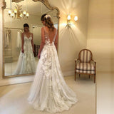 Elegant A-line V-neck Tulle Floor Length Wedding Dresses With Lace Appliques DMC94