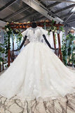 Elegant Ball Gown Big Wedding Dresses, Appliques Bridal Dress with Short Sleeves DMN73