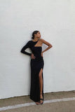 Unique Sheath Black Long Prom Dresses With Slit Evening Party Dresses DMP202