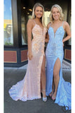 Elegant Mermaid Sequin V Neck Long Prom Dresses Formal Evening Dresses DM1942