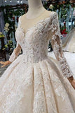 Princess Long Sleeves Ball Gown Lace Wedding Dresses, Long Bridal Dress DMN43