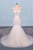 Charming Mermaid Tulle Wedding Dress, Chapel Train Long Bridal Gown DMQ14