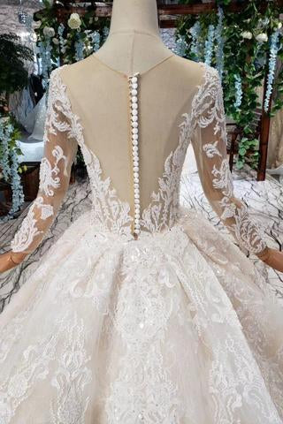 Princess Long Sleeves Ball Gown Lace Wedding Dresses, Long Bridal Dress DMN43