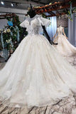 Elegant Ball Gown Big Wedding Dresses, Appliques Bridal Dress with Short Sleeves DMN73