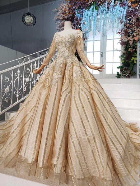 Stunning Ball Gown Long Sleeves Prom Dress, Pretty Quinceanera Dresses DMP64