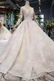 Princess Long Sleeves Ball Gown Lace Wedding Dresses, Long Bridal Dress DMN43