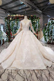 Princess Long Sleeves Ball Gown Lace Wedding Dresses, Long Bridal Dress DMN43