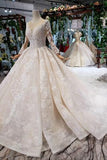 Princess Long Sleeves Ball Gown Lace Wedding Dresses, Long Bridal Dress DMN43