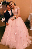 Stunning Two-piece V Neck Bridal Dresses Flowers Appliqued Pink Wedding Gowns DMP91