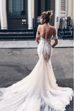 Mermaid Sweetheart Backless Court Train Wedding Dress with Lace Appliques DMR19