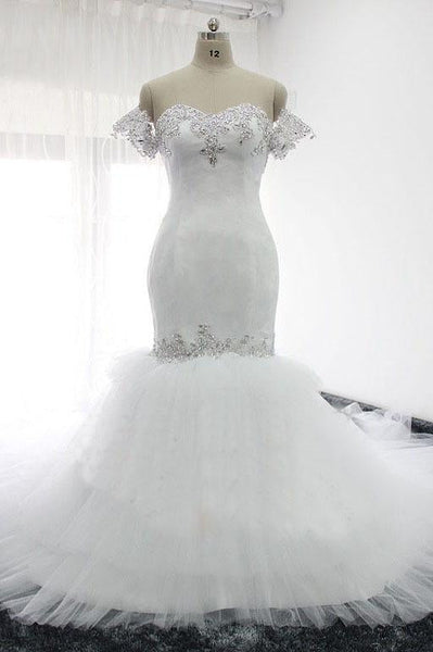 Mermaid Sweetheart White Beading Wedding Dress,Elegant Bridal Dresses DMQ77